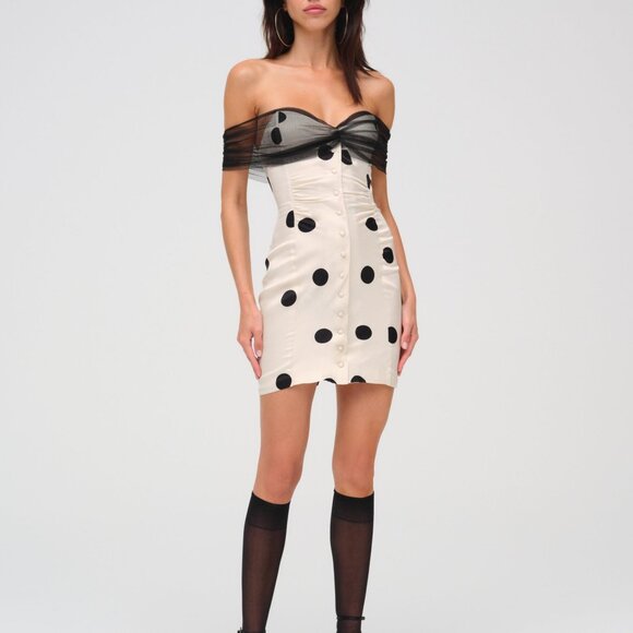 For Love & Lemons Dorothy Dot Mini Dress M / Cream - Picture 1 of 3